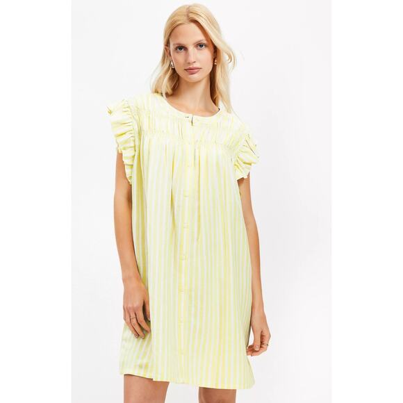 Loft Yellow White Striped Button Down Flutter Sleeve Mini Dress Women's XXLP NEW - Picture 1 of 6
